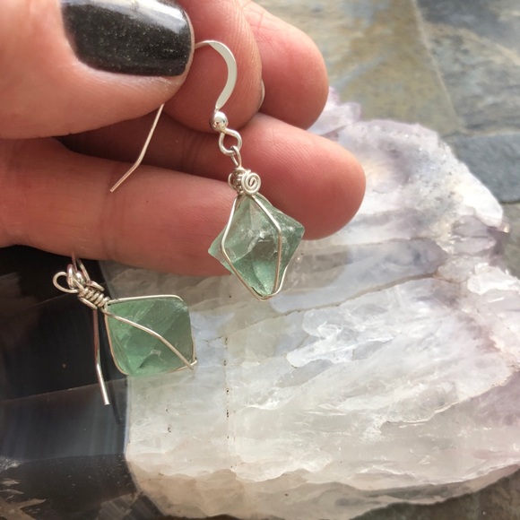 Fluorite Gemstone Earrings ✨ - Picture 2 of 4